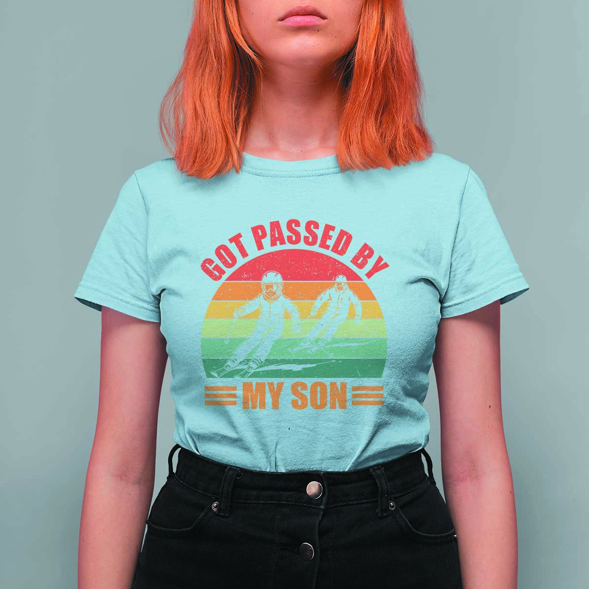 Funny Skiing Ski Dad T Shirt For Women Got Passed By My Son Retro Vintage - Wonder Print Shop