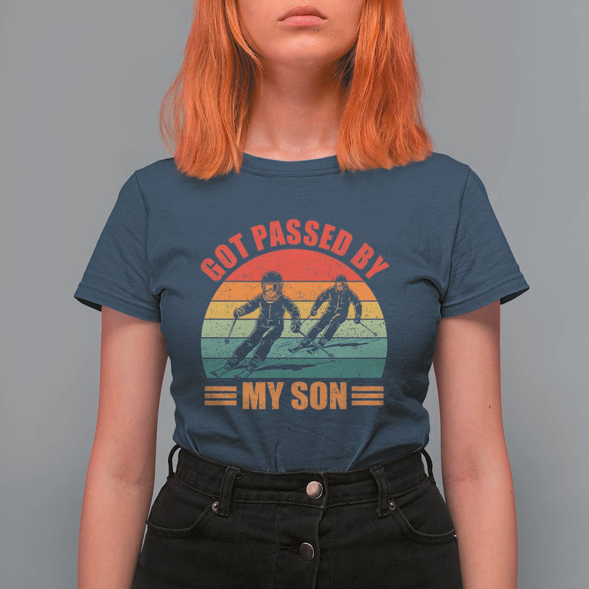 Funny Skiing Ski Dad T Shirt For Women Got Passed By My Son Retro Vintage - Wonder Print Shop