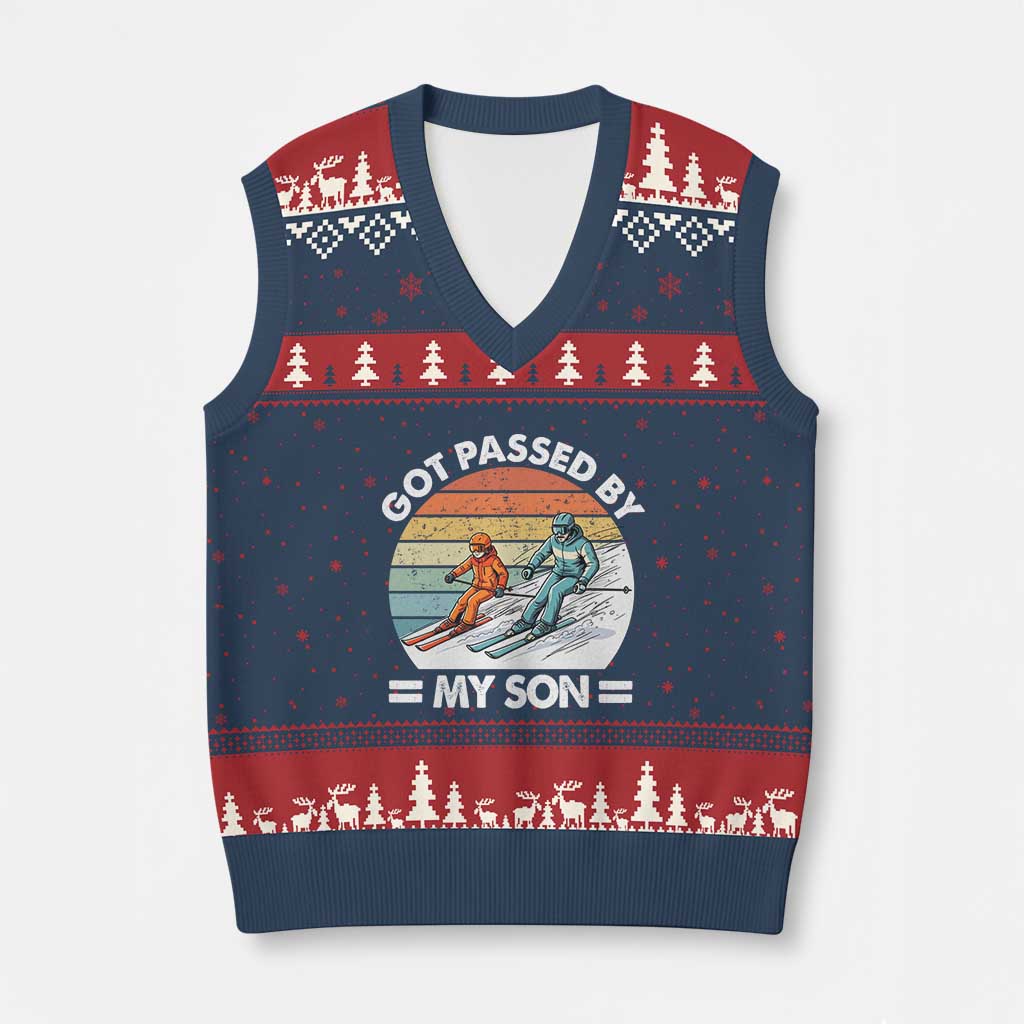 Funny Ski Dad V-Neck Knit Sweater Vest Got Passed By My Son Retro Vintage - Wonder Print Shop