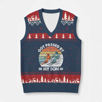 Funny Ski Dad V-Neck Knit Sweater Vest Got Passed By My Son Retro Vintage - Wonder Print Shop