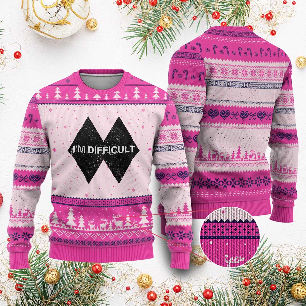 Funny I Am Difficult Double Black Diamond Ski Snowboard Ugly Christmas Sweater - Wonder Print Shop