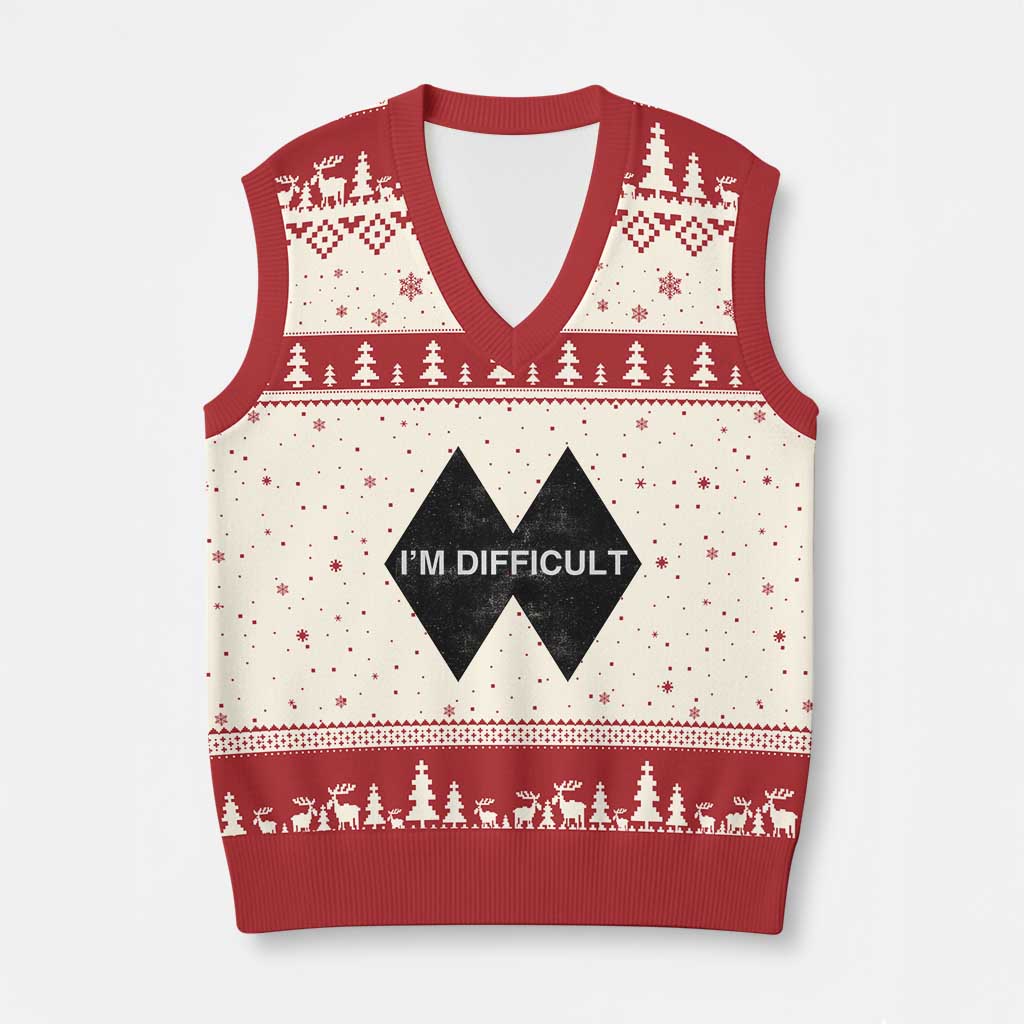 Funny I Am Difficult Double Black Diamond Ski Snowboard V-Neck Knit Sweater Vest - Wonder Print Shop