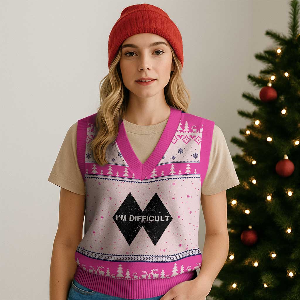 Funny I Am Difficult Double Black Diamond Ski Snowboard V-Neck Knit Sweater Vest - Wonder Print Shop