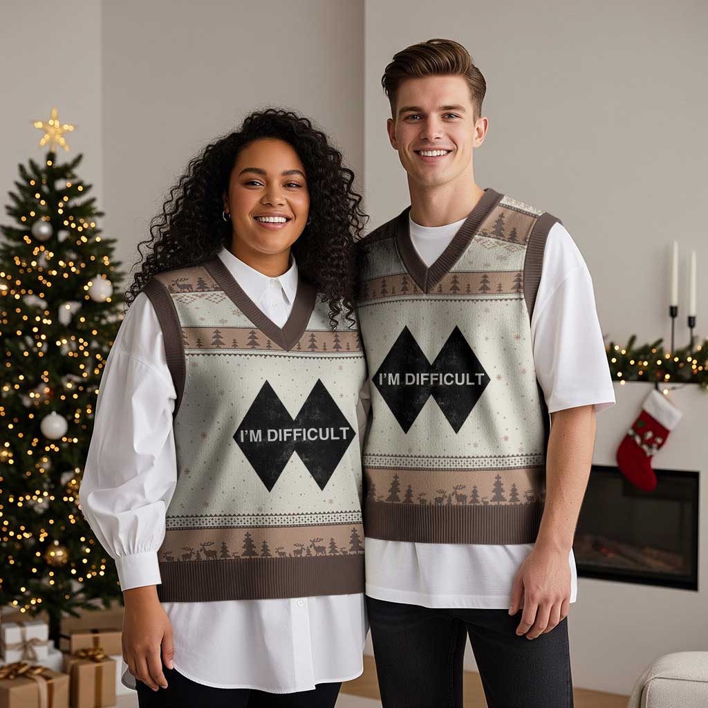 Funny I Am Difficult Double Black Diamond Ski Snowboard V-Neck Knit Sweater Vest - Wonder Print Shop