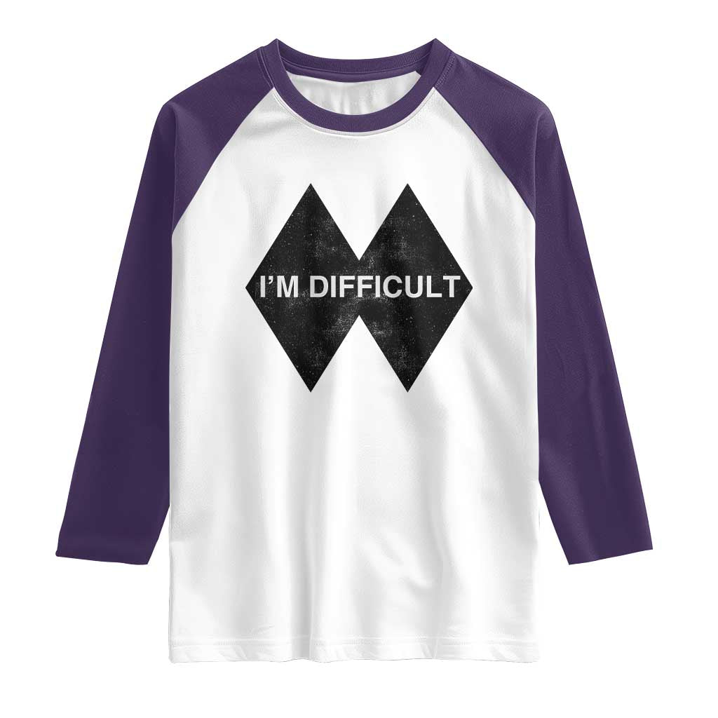 Funny I Am Difficult Double Black Diamond Ski Snowboard Raglan Shirt - Wonder Print Shop