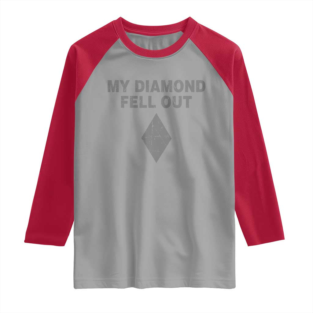 Funny Skiing Snowboarding Raglan Shirt My Diamond Fell Out Ski Puns Double Black Diamond - Wonder Print Shop