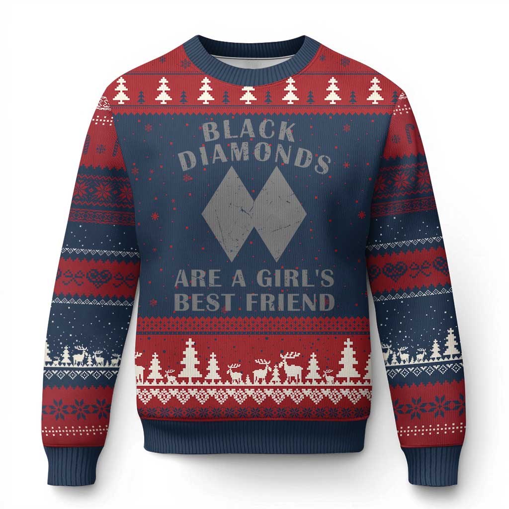Funny Black Diamonds Are A Girls Best Friend Snow Skiing Ugly Christmas Sweater