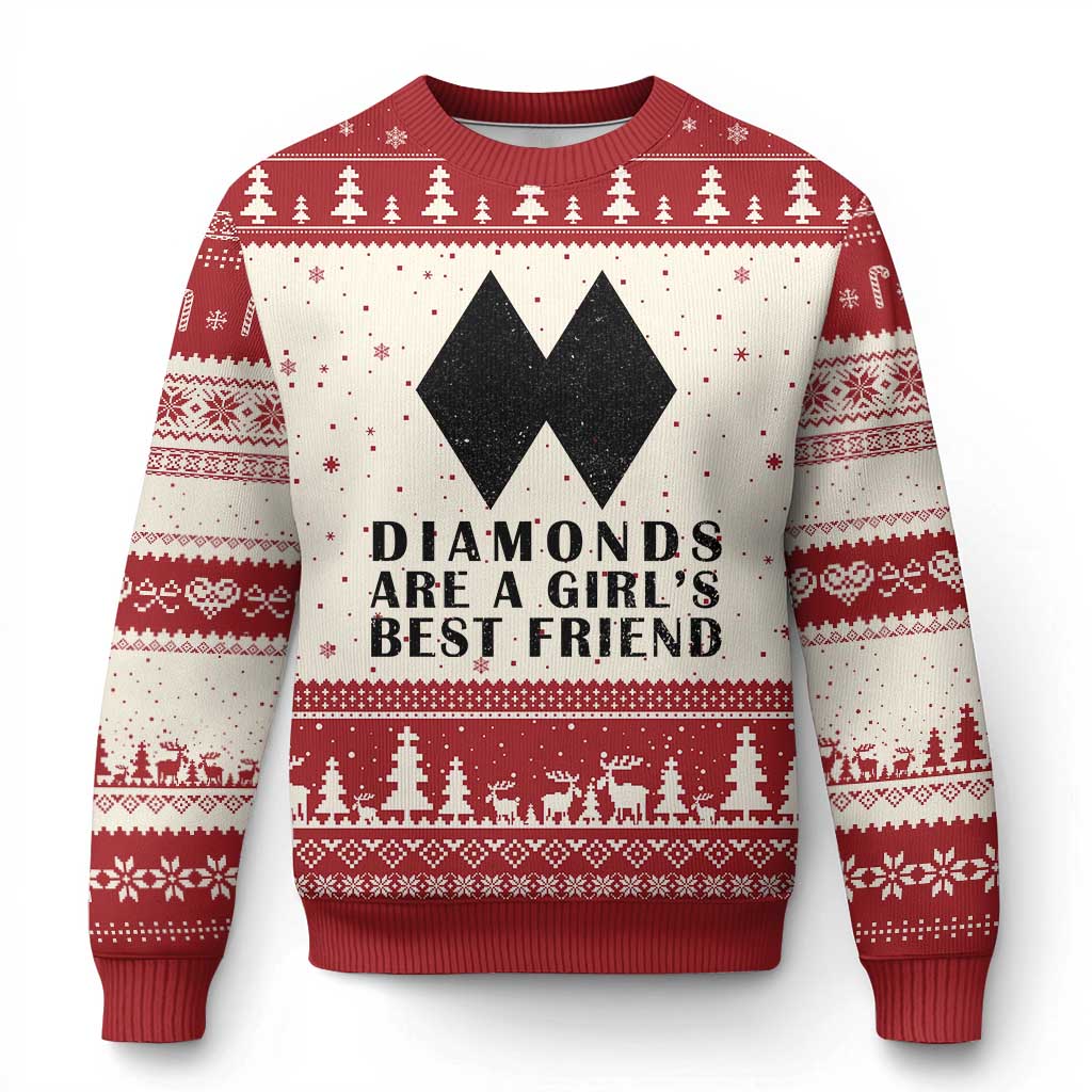 Funny Skiing Snowboarding Ugly Christmas Sweater Diamonds Are A Girls Best Friend