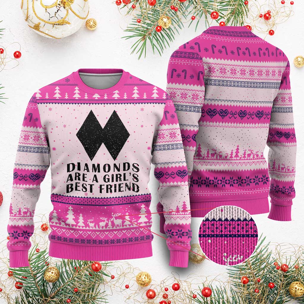 Funny Skiing Snowboarding Ugly Christmas Sweater Diamonds Are A Girls Best Friend