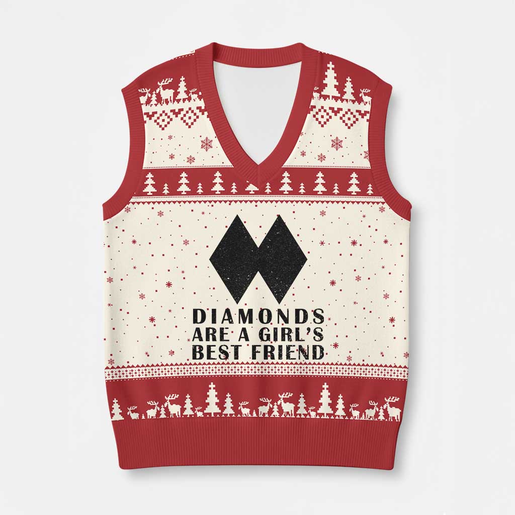 Funny Skiing Snowboarding V-Neck Knit Sweater Vest Diamonds Are A Girls Best Friend