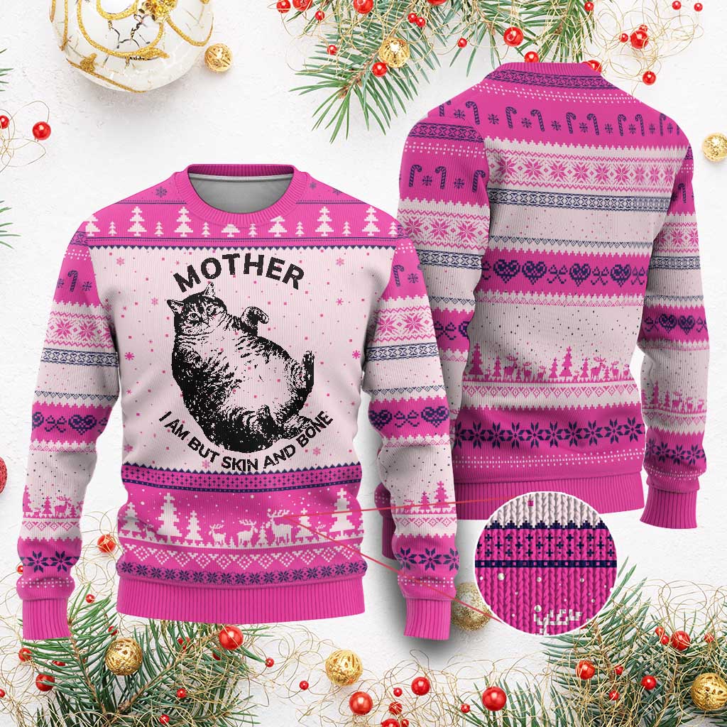 Funny Cat Mother I Am But Skin And Bone Ugly Christmas Sweater - Wonder Print Shop