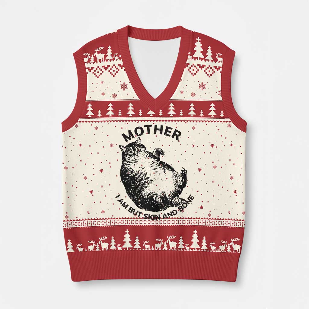 Funny Cat Mother I Am But Skin And Bone V-Neck Knit Sweater Vest - Wonder Print Shop