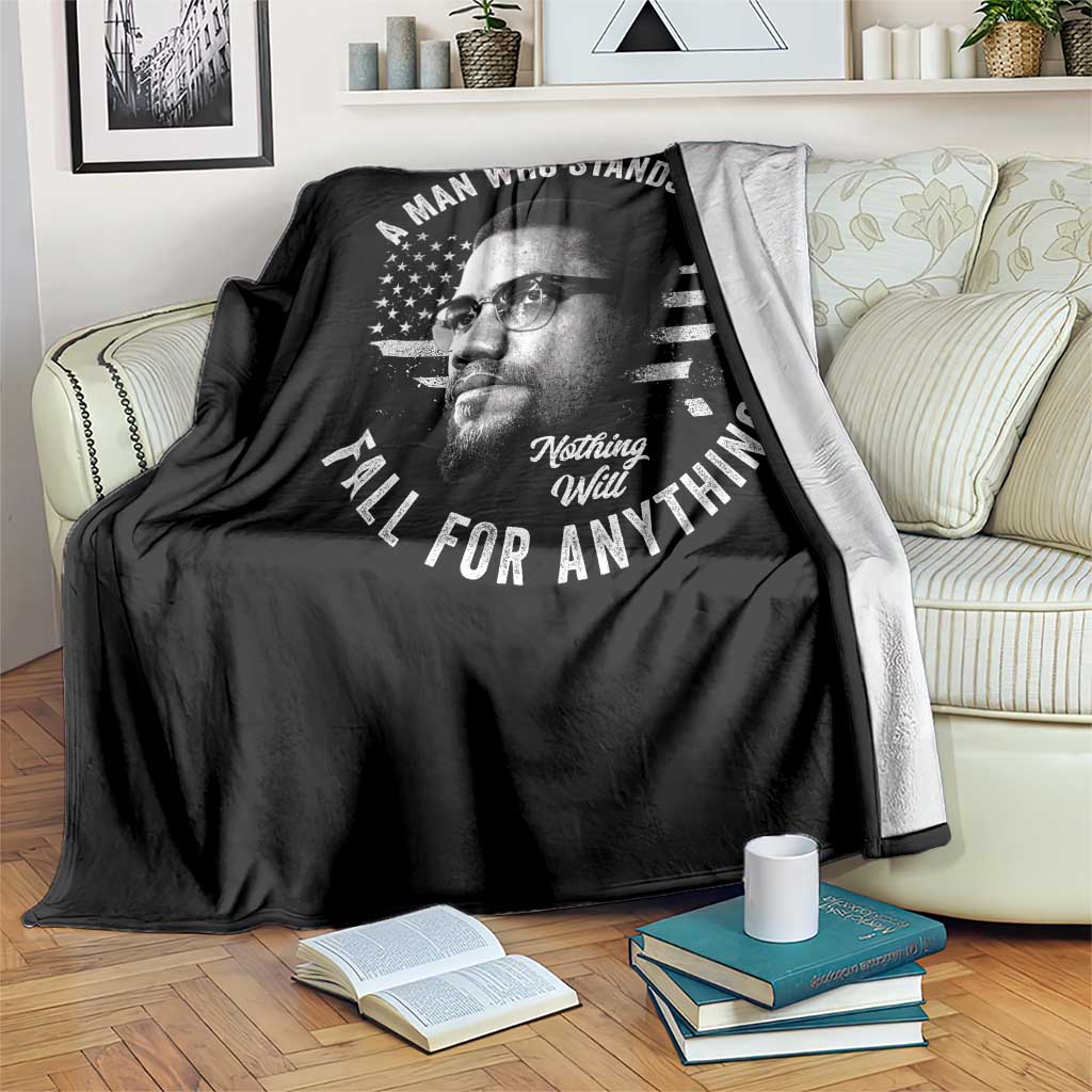 Malcolm X Throw Blanket A Man Who Stands For Nothing Will Fall For Anything American Flag - Wonder Print Shop