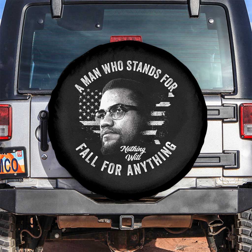 Malcolm X Spare Tire Cover A Man Who Stands For Nothing Will Fall For Anything American Flag - Wonder Print Shop