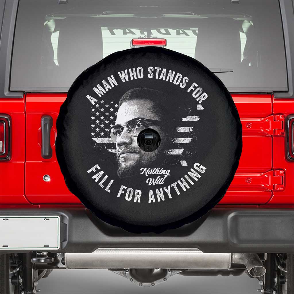 Malcolm X Spare Tire Cover A Man Who Stands For Nothing Will Fall For Anything American Flag - Wonder Print Shop