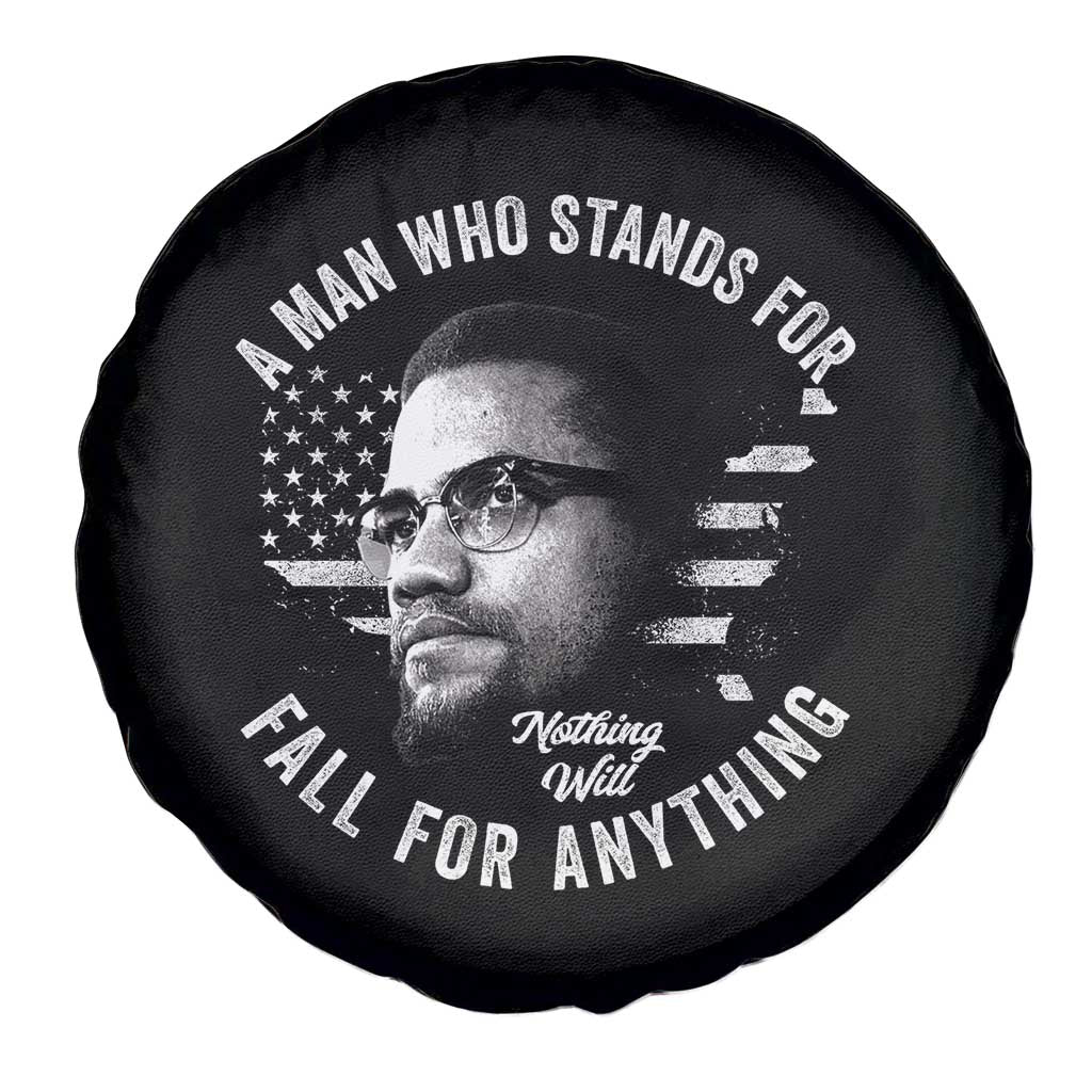 Malcolm X Spare Tire Cover A Man Who Stands For Nothing Will Fall For Anything American Flag - Wonder Print Shop