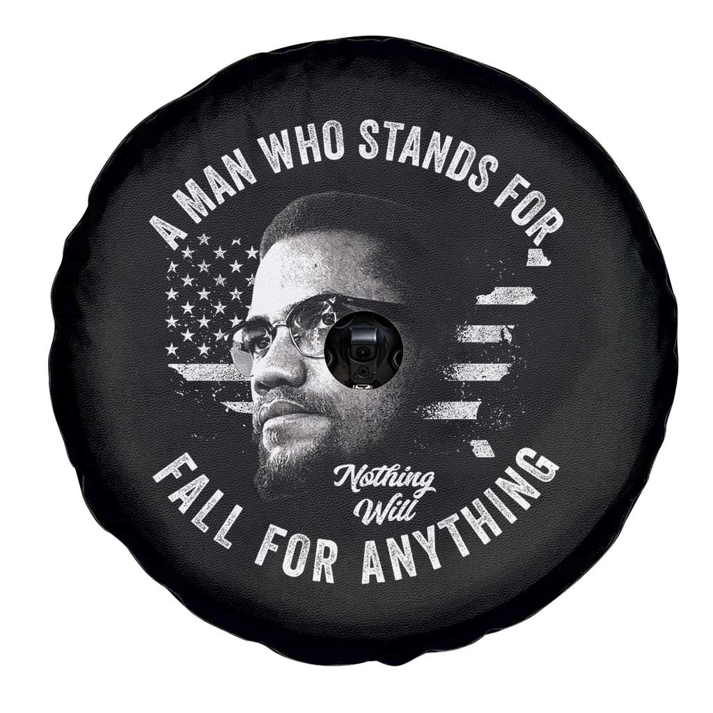 Malcolm X Spare Tire Cover A Man Who Stands For Nothing Will Fall For Anything American Flag - Wonder Print Shop