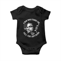 Malcolm X Baby Onesie A Man Who Stands For Nothing Will Fall For Anything American Flag - Wonder Print Shop