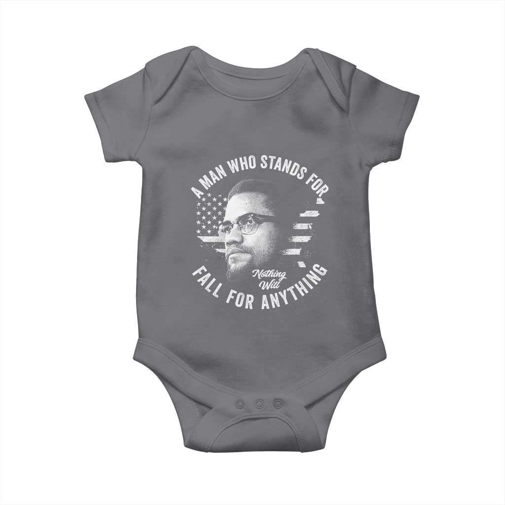 Malcolm X Baby Onesie A Man Who Stands For Nothing Will Fall For Anything American Flag - Wonder Print Shop