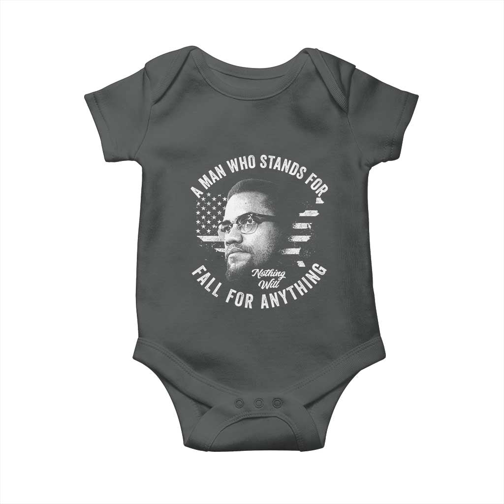 Malcolm X Baby Onesie A Man Who Stands For Nothing Will Fall For Anything American Flag - Wonder Print Shop