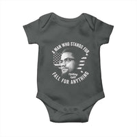 Malcolm X Baby Onesie A Man Who Stands For Nothing Will Fall For Anything American Flag - Wonder Print Shop