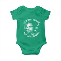 Malcolm X Baby Onesie A Man Who Stands For Nothing Will Fall For Anything American Flag - Wonder Print Shop