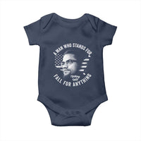 Malcolm X Baby Onesie A Man Who Stands For Nothing Will Fall For Anything American Flag - Wonder Print Shop