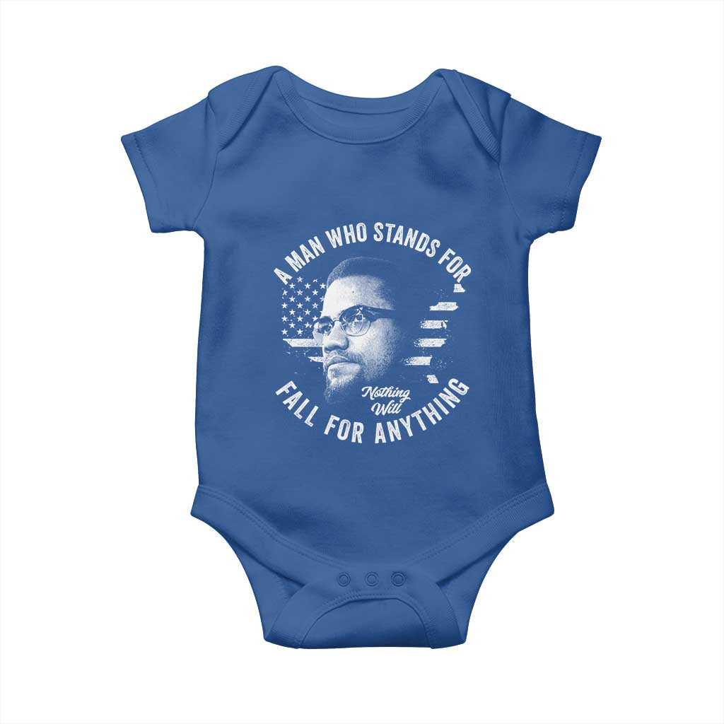 Malcolm X Baby Onesie A Man Who Stands For Nothing Will Fall For Anything American Flag - Wonder Print Shop
