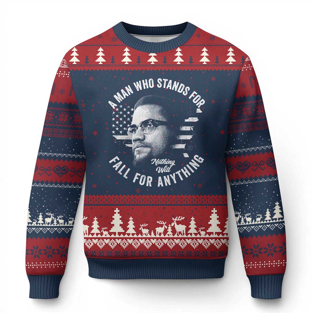 Malcolm X Ugly Christmas Sweater A Man Who Stands For Nothing Will Fall For Anything American Flag - Wonder Print Shop