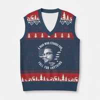 Malcolm X V-Neck Knit Sweater Vest A Man Who Stands For Nothing Will Fall For Anything American Flag - Wonder Print Shop