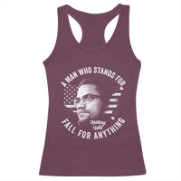 Malcolm X Racerback Tank Top A Man Who Stands For Nothing Will Fall For Anything American Flag - Wonder Print Shop