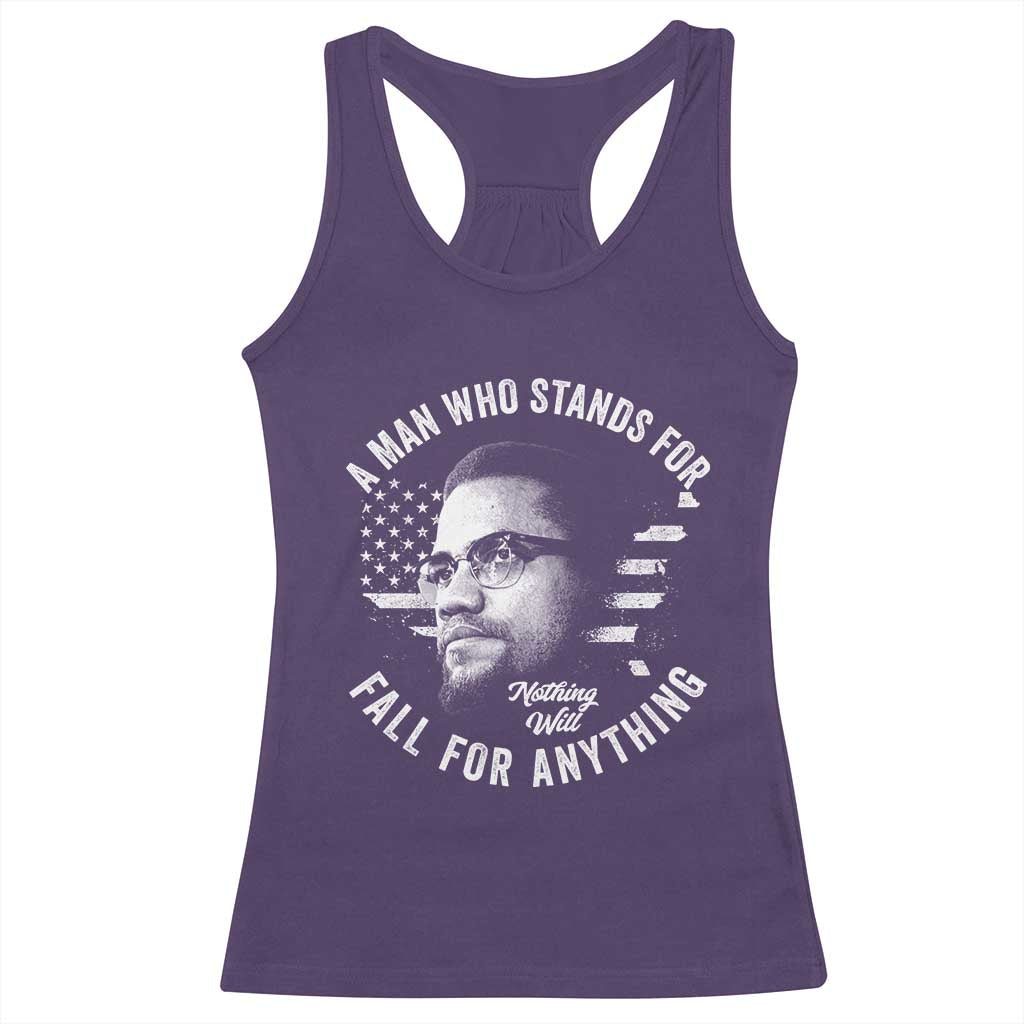 Malcolm X Racerback Tank Top A Man Who Stands For Nothing Will Fall For Anything American Flag - Wonder Print Shop