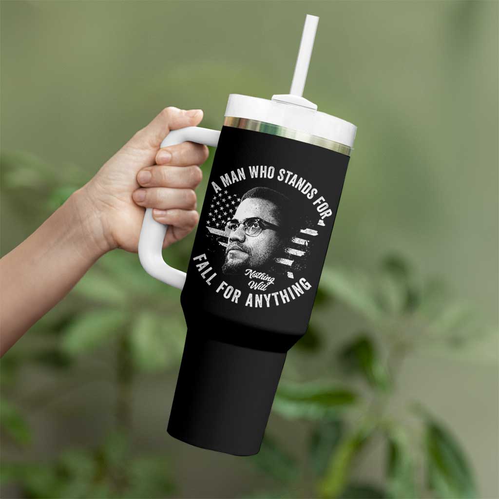 Malcolm X Tumbler With Handle A Man Who Stands For Nothing Will Fall For Anything American Flag - Wonder Print Shop