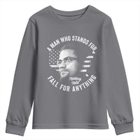Malcolm X Youth Sweatshirt A Man Who Stands For Nothing Will Fall For Anything American Flag - Wonder Print Shop