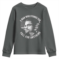 Malcolm X Youth Sweatshirt A Man Who Stands For Nothing Will Fall For Anything American Flag - Wonder Print Shop