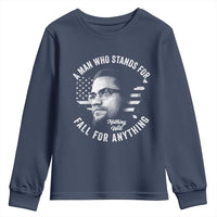 Malcolm X Youth Sweatshirt A Man Who Stands For Nothing Will Fall For Anything American Flag - Wonder Print Shop