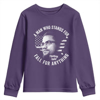 Malcolm X Youth Sweatshirt A Man Who Stands For Nothing Will Fall For Anything American Flag - Wonder Print Shop
