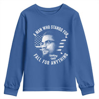 Malcolm X Youth Sweatshirt A Man Who Stands For Nothing Will Fall For Anything American Flag - Wonder Print Shop
