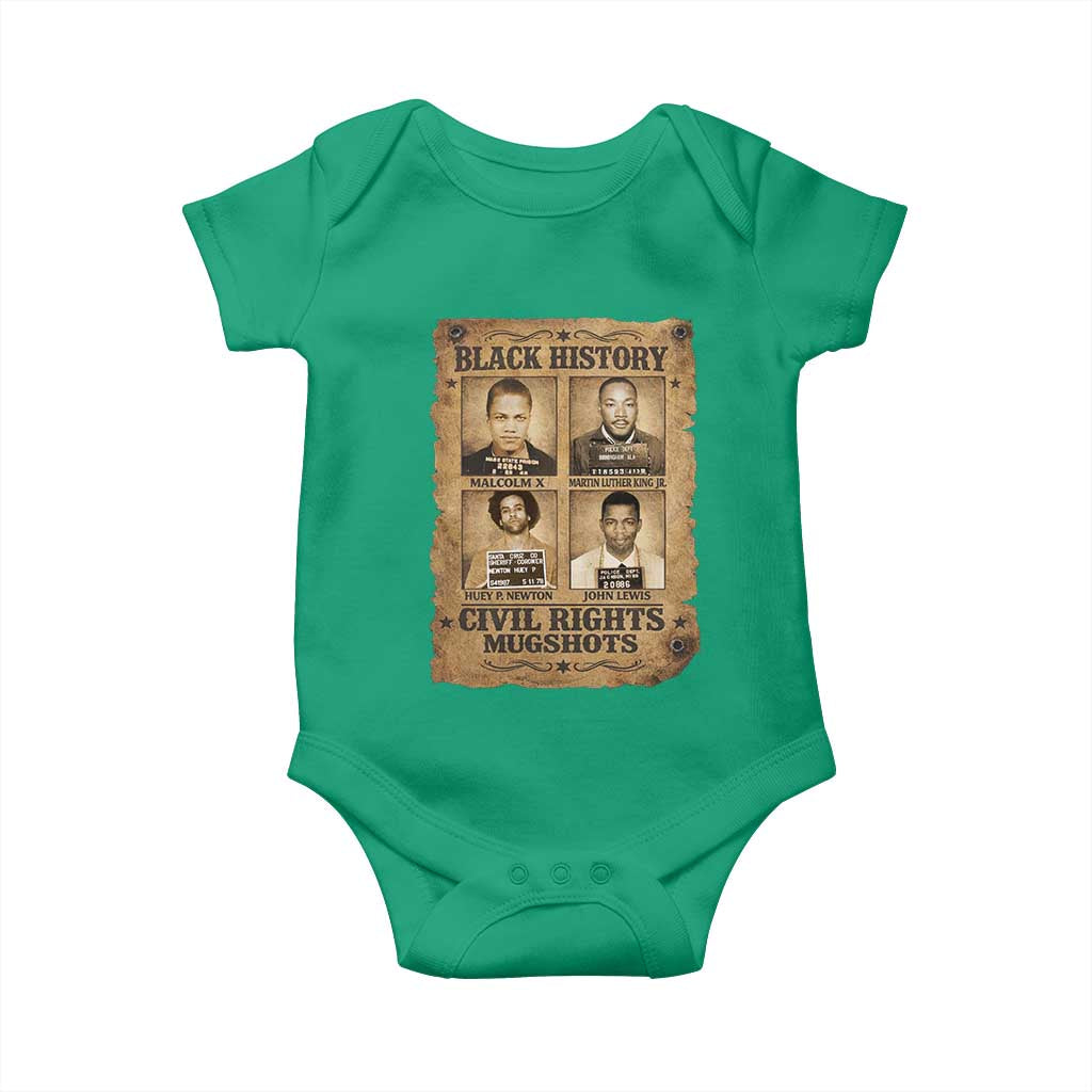 Black History Civil Rights Mugshots Baby Onesie Malcolm X MLK John Lewis Huey P Newton