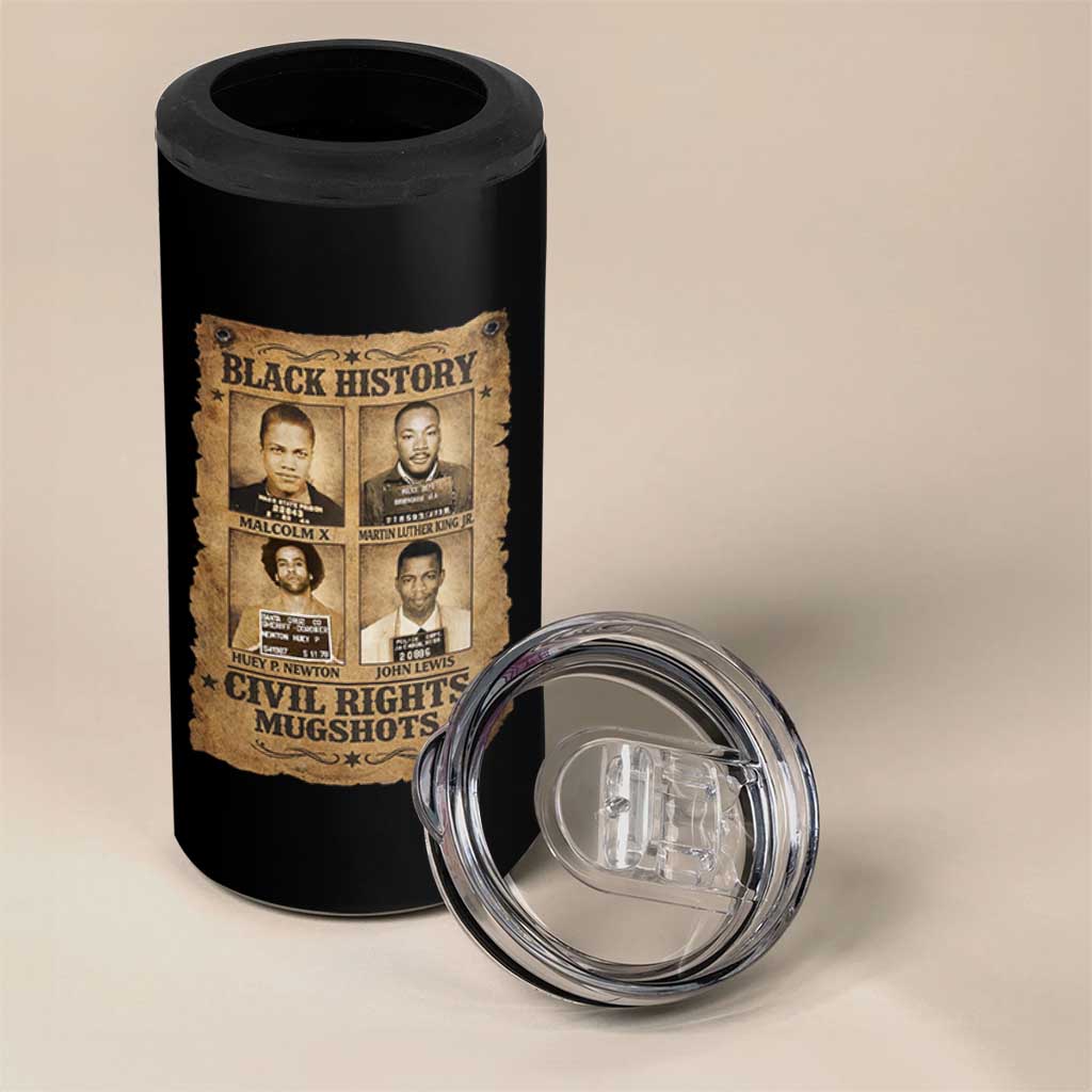 Black History Civil Rights Mugshots 4 in 1 Can Cooler Tumbler Malcolm X MLK John Lewis Huey P Newton