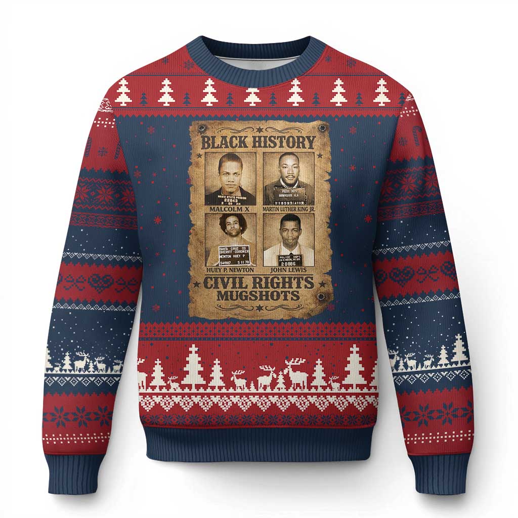 Black History Civil Rights Mugshots Ugly Christmas Sweater Malcolm X MLK John Lewis Huey P Newton