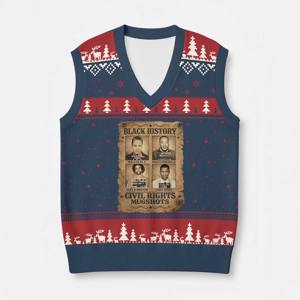 Black History Civil Rights Mugshots V-Neck Knit Sweater Vest Malcolm X MLK John Lewis Huey P Newton