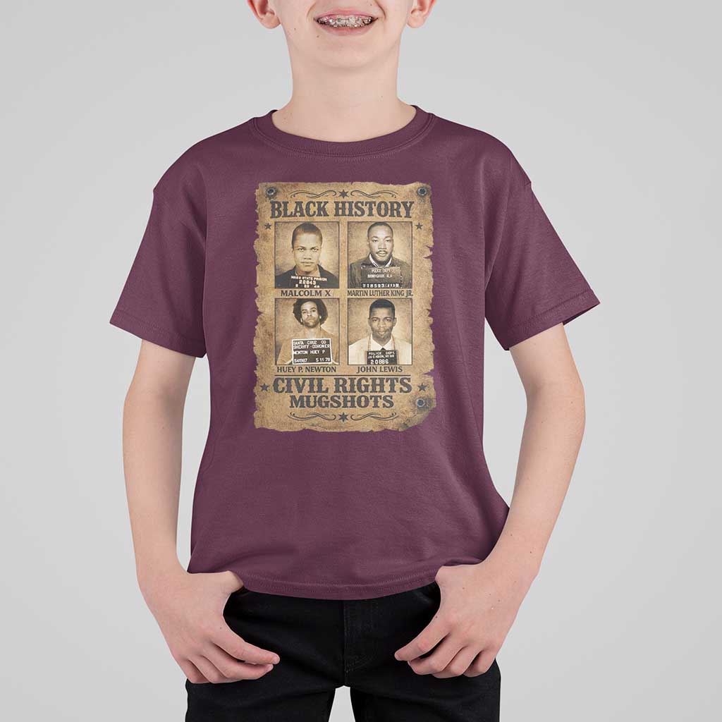 Black History Civil Rights Mugshots T Shirt For Kid Malcolm X MLK John Lewis Huey P Newton