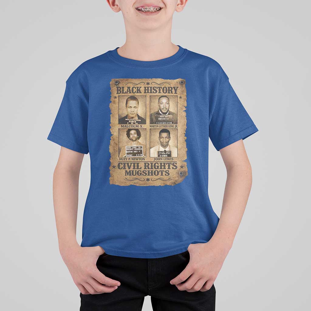Black History Civil Rights Mugshots T Shirt For Kid Malcolm X MLK John Lewis Huey P Newton