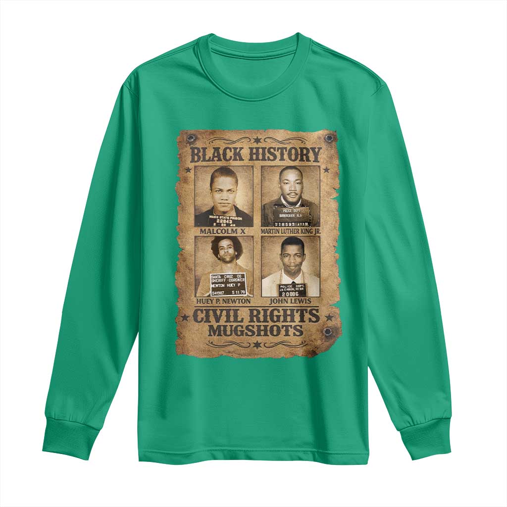 Black History Civil Rights Mugshots Long Sleeve Shirt Malcolm X MLK John Lewis Huey P Newton
