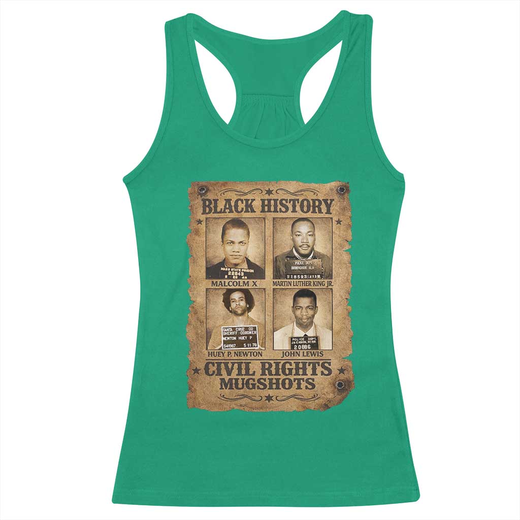 Black History Civil Rights Mugshots Racerback Tank Top Malcolm X MLK John Lewis Huey P Newton
