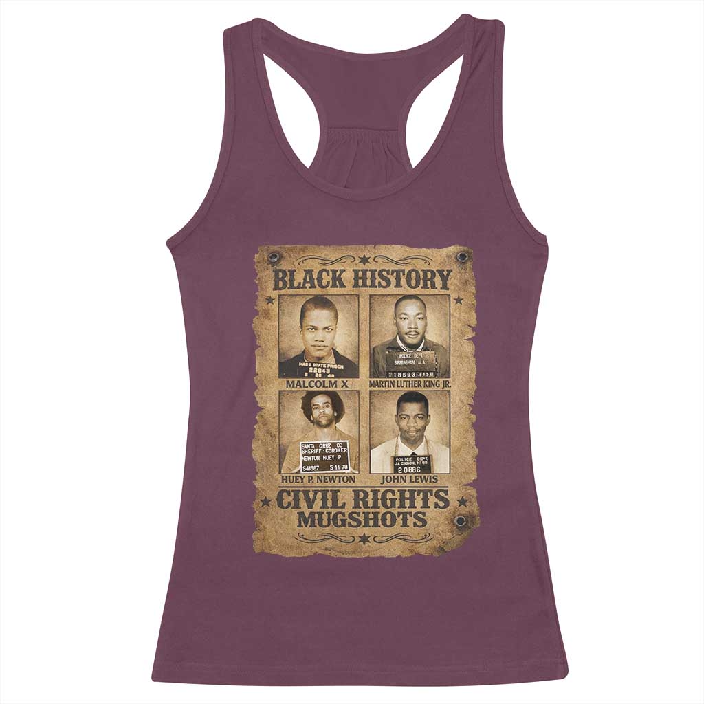 Black History Civil Rights Mugshots Racerback Tank Top Malcolm X MLK John Lewis Huey P Newton