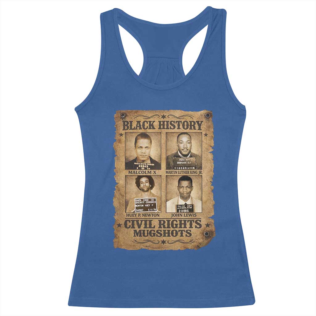 Black History Civil Rights Mugshots Racerback Tank Top Malcolm X MLK John Lewis Huey P Newton