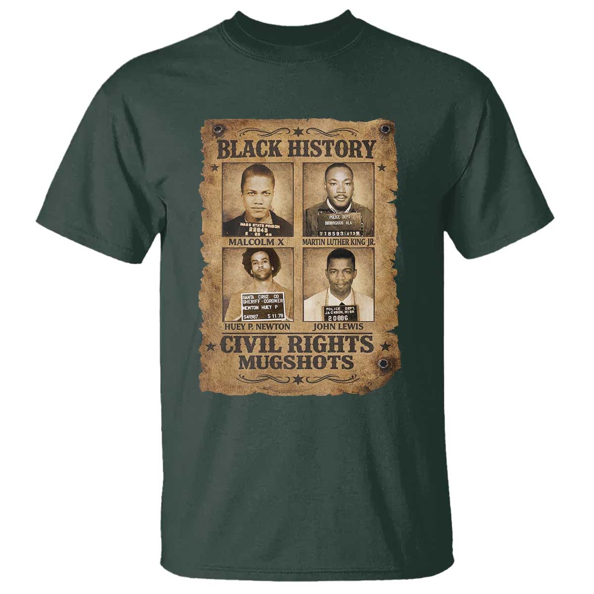 Black History Civil Rights Mugshots T Shirt Malcolm X MLK John Lewis Huey P Newton