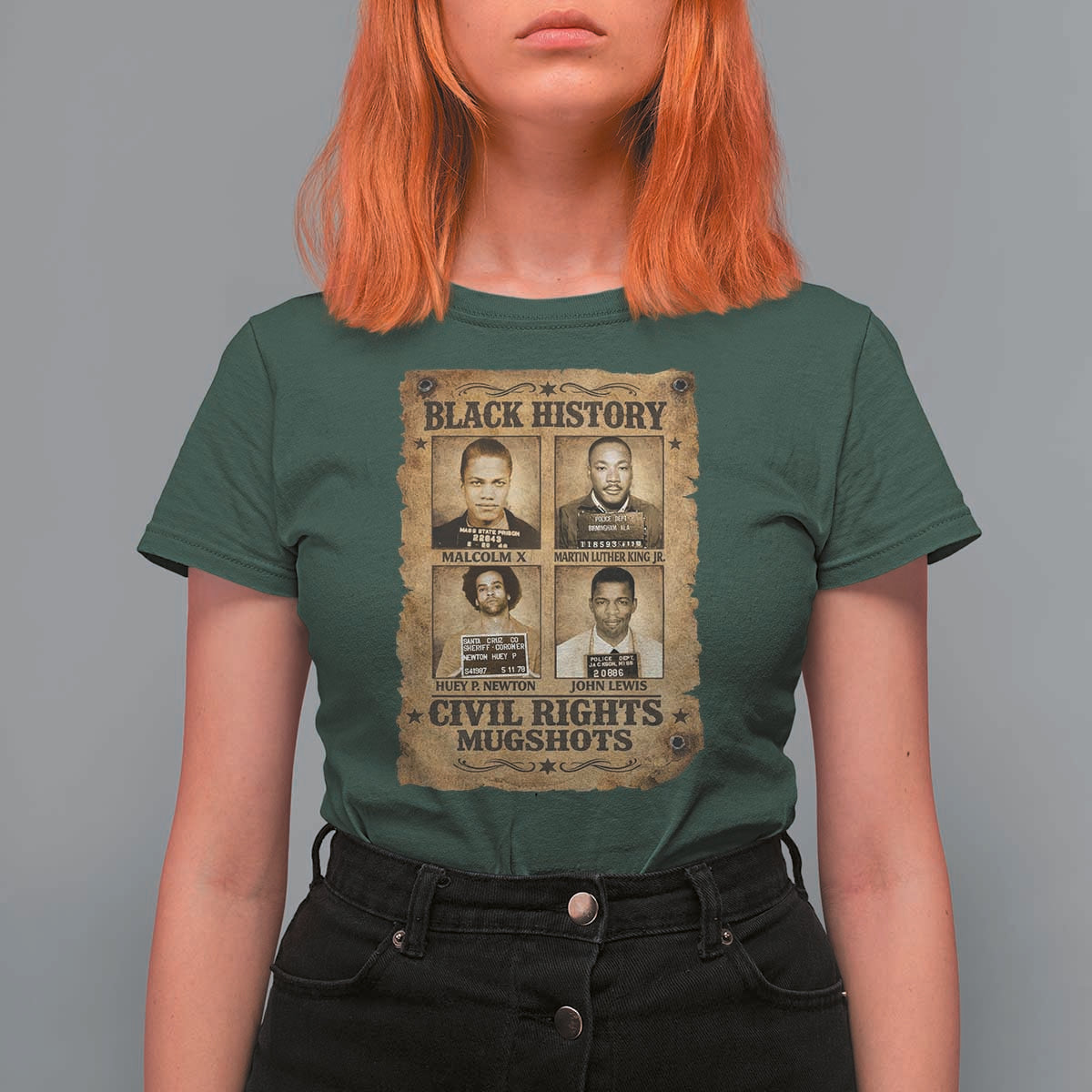 Black History Civil Rights Mugshots T Shirt For Women Malcolm X MLK John Lewis Huey P Newton